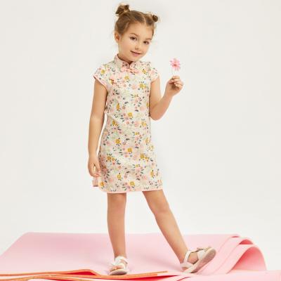 China 2022 high quality Anti-wrinkle Chinese traditional qipao fancy printed flower 100% cotton little kids style kids baby floral dresses for sale