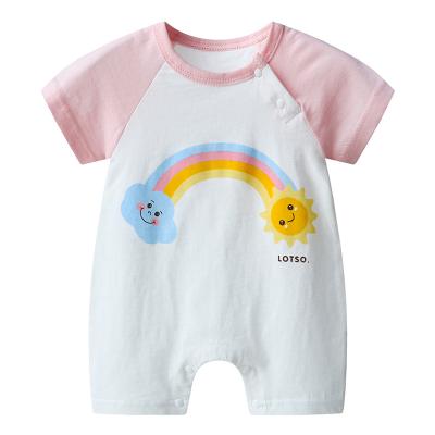 China 100% Cotton Wholesale Cartoon Short Sleeve Overalls Baby Boy Girls Romper Baby Clothes Set for sale