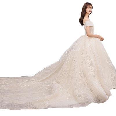 China Nan-Tchang Auyan Anti-Static Heavy Industries Un-shouldered High Waist Long Tail Luxurious Wedding Dress for sale