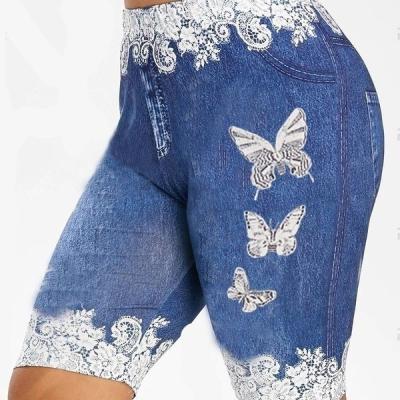 China New Nan-Tchang Auyan Butterfly Anti-wrinkle Print Hip Leggings Popular High Waist Stretch Jeans Short Lifting Gaiters for sale