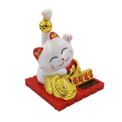 China Solar Powered White Mini Happy Cat Car And Home Decor With Waving Arms Decoration Gifts (Two Different Size) for sale