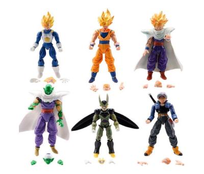 China Cartoon Toy Movable Dragon Ball Action Figures 6pcs Pack: Cell Super Saiyan Goku Gohan Vegeta Small Flute Trunks for sale