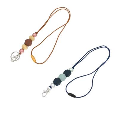 China Rubber+alloy 2pcs ID phone lanyard for women, perfect for employee ID badges nurses and teachers, office rubber beads necklace lanyards for sale