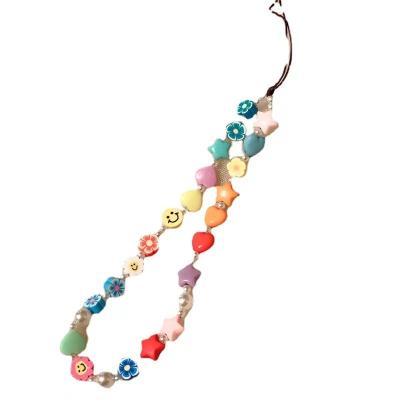 China Acrylic Polymer Clay Acrylic Handmade Cell Phone Tie Chains Kawaii Star Beaded String for Women Girls, Durable Cell Phone Wristband for sale