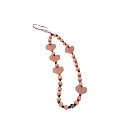 China Acrylic Beaded Phone Charm, Fashion Pearl Acrylic Phone Lanyard Wrist Strap Heart Clay With Anti Lost Women Phone Chain Key Chain for sale