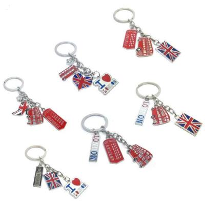 China Metal Customized UK London Bus Flag Phone Box Metal Charms Souvenir Key Chain for sale