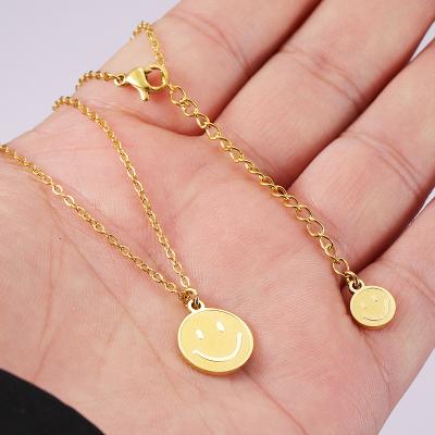 China FASHIONABLE Smiley Face Stainless Steel Necklace Gold Simple Jewelry Round Smile Woman for sale