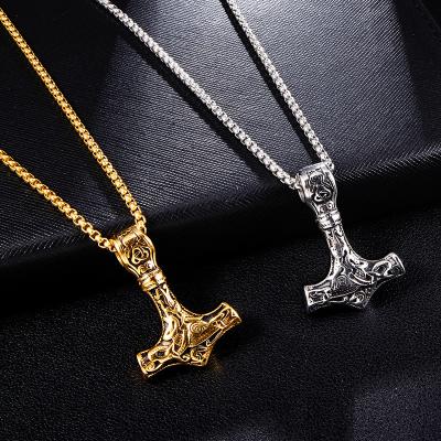 China Norse Pendant Viking Thor Hammer Talisman Necklace Men Hip Hop Mjolnir Stainless Steel Compass Norse Punk Amulet for sale