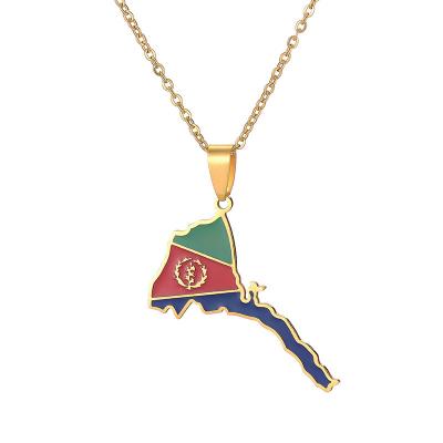 China TRENDY Stainless Steel Africa Eritrea Map Retro Oil Drop Pendant Necklace for sale