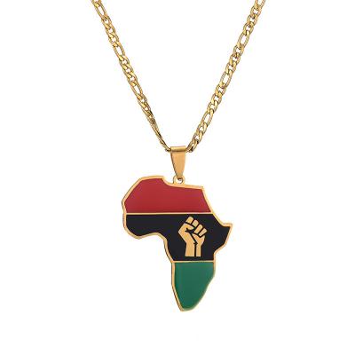 China FASHIONABLE Hot Sale Gold Plated Stainless Steel Africa Map Kenya Ghana Nigeria Power Fist Pendant Necklace for sale