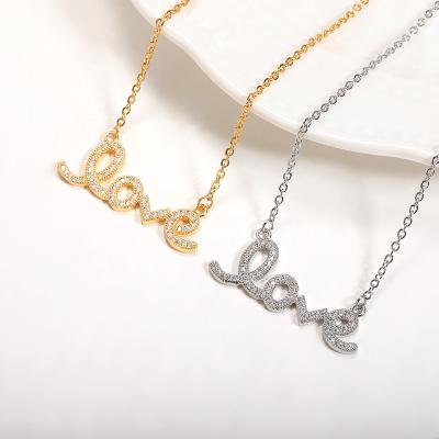 China Fashion CZ Zircon 304 Stainless Steel Love Letter Necklace CLASSIC Luxury Gold Women Valentine's Day Chain Gift for sale