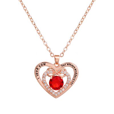 China Hot Sale CLASSIC Diamond Heart Pendant Necklace Rose Gold Birthstone Jewelry Birthday Gift For Women for sale