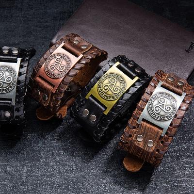 China FASHIONABLE Norse Punk God Rune Wide Leather Bracelet Viking Solomon Totem Men Leather Bracelet 2021 for sale