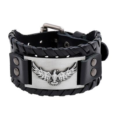 China Simple Design CLASSIC Norse Jewelry Bangle Viking Punk Leather Cuff Eagle Gothic Bracelet for sale