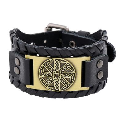 China FASHIONABLE Wholesale Handmade Engrave Braided Adjustable Wrap Cuff Genuine Leather Bracelet for sale