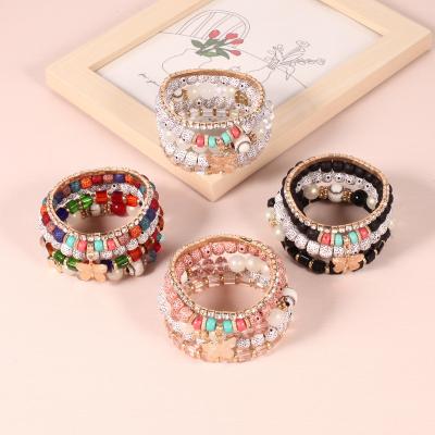 China 2022 New Boho FASHIONABLE Beach Colorful Rhinestone Charms Butterfly Tassel Layered Cute Anklet For Women for sale