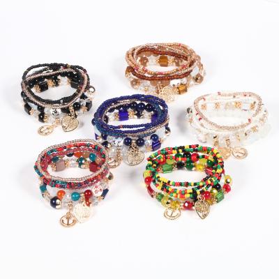 China Wholesale BOHEMIA Women's Multicolor Jewelry Multilayer Bracelet Set Bohemian Stackable Bead Tree of Life Bracelet for sale