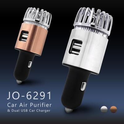 China New Dual USB Charger IONKINI 2021 Design 2-in-1 Car Charger Air Filter Ionizer Mini Negative Ion Air Purifier For Car for sale