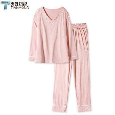 China Cheap Breathable Porcelain To Knit Solid Fabric Clothes OEM Bamboo Women Pajamas for sale