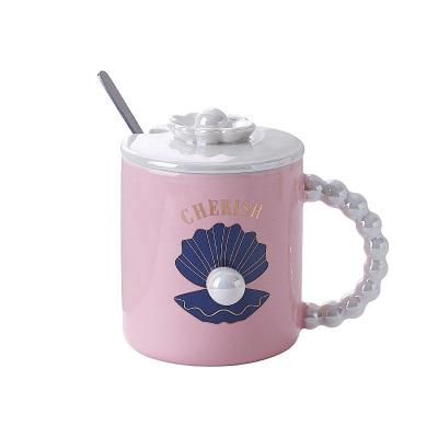 China Sustainable Pearl Ceramic Mug With Lid Lovers Coffee Mug Home Office Drinking Mug for sale