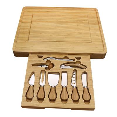 China Good Quality Wooden Viable Cheese Cutting Tray With Stainless Steel Cheese Knife Set for sale