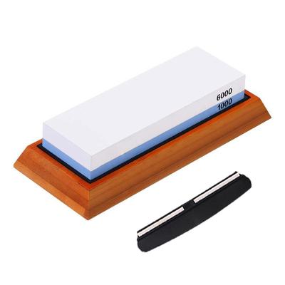 China Free logo stocked 1000/6000 knife sharpner stone with bamboo stand for sale