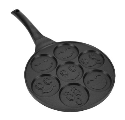 China Hot Sale Stocked Die Cast Aluminum Pan Double Layer Non-Stick Funny Smile Pancake Molds For Cake Griddle 7 Faces With Cool Touch Handle for sale