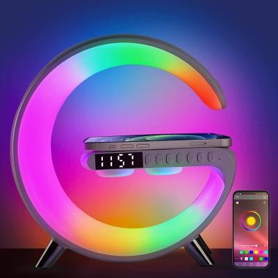 China Modern Radio Charging Wake Up Light Atmosphere Lamp, Wireless Quick Charging Bluetooth Speaker Alarm Clock Light Up App Control for sale