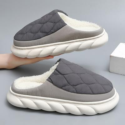 China Round 2023 warm waterproof non-slip men's cotton shoes soft thick bottom home decoration slide indoor large size men's slippers for sale