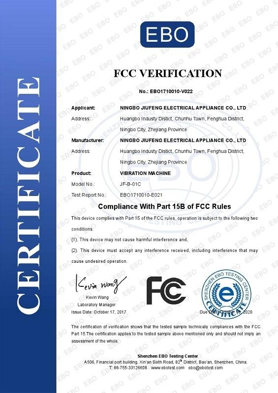 FCC - Ningbo Jiufeng Electrical Appliance Co., Ltd.