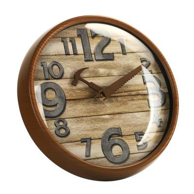 China 12 Inch Contemporary Style Antique Plastic Wall Clock Dark Wood Grain Frame Wall Clock For Ware for sale