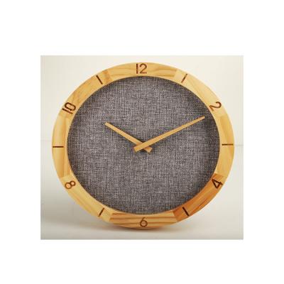 China Contemporary 12inch Round Shape Wooden Frame Quartz Wall Clock With Canvas Dial For Hotel Decoration for sale