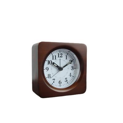 China New Contemporary Whole Running Square Solid Wood Digital Silent Night Creative Alarm Clock for sale