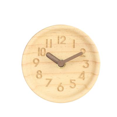 China New Retro Design Natural Wood Professional Round Brown Manufacturer Desk Solid Wood Clock for sale