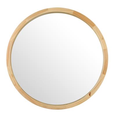 China Minimalist 24Inch Round Large Size Nordic Style Home Decoration Mirror With Solid Wood Frame For Entryway for sale