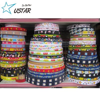 China Elastic Custom Thermal Transfer Printed Ribbon Knitted Logo Elastic Webbing Band For Garment for sale