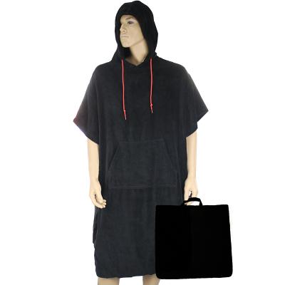 China Sale Changing Logo Black Adult Terry Cloth 100% Cotton Poncho Surfboard Warm Custom Hooded Swimwear QUICK DRY Towel for sale