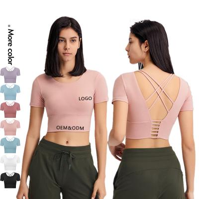 China Xsunwing Newest Export Quality Summer Ladies Breathable Crop Top Custom Design Ladies Half Sleeve Sexy Gym Crop Top Women Gym Activewear for sale