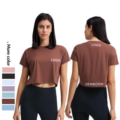 China Superdry Xsunwing Logo Fitness Yoga Wear Apparel 7 Colors Spandex Sports Workout Crop Top Women Gym Seamless Breathable Custom T-Shirt Girl for sale