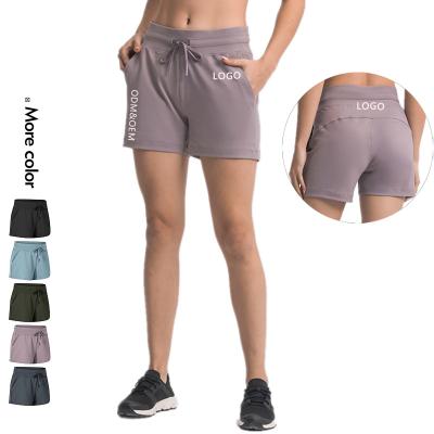 China Xsunwing Summer Plain White Viable Custom Gym Running Shorts Sport Workout Fitness Waist Drawstring Elastic Women Women With Pouch for sale