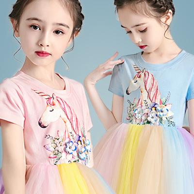 China Hot-selling washable tutu skirt for girls short sleeves pink unicorn kids dress up kids skirts for sale