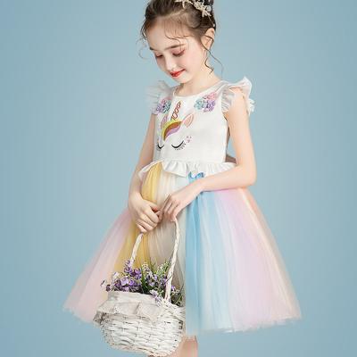 China Hot sales summer washable tutu skirt for girls flare sleeves rainbow unicorn kids dress up kids tutu skirts for sale