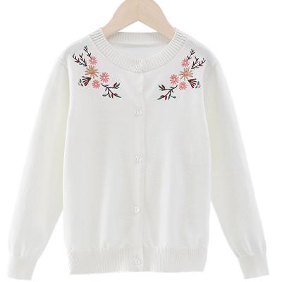 China Anti-Wrinkle 66117 2020 Autumn Outerwear Baby Girl Soft Knitting Cute Embroidered Cardigan White Sweater for sale