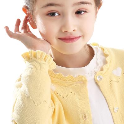 China Anti-wrinkle Tencel Kids Clothes Patterns Fashion Design Colors Girl Lovely Knitted Cardigan for sale