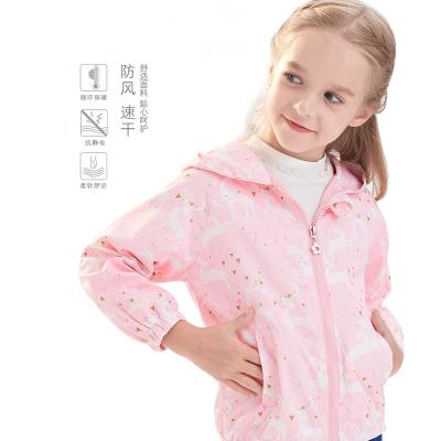 China Girls QUICK DRY Jackets Coat For Kids Hood Windbreaker Fabrics /baby Girls Coat Cute Print In Candy Colors for sale