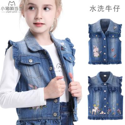 China New Fashion Breathable Sweet EMB Kids Denim Sleeveless Jacket For Kids for sale