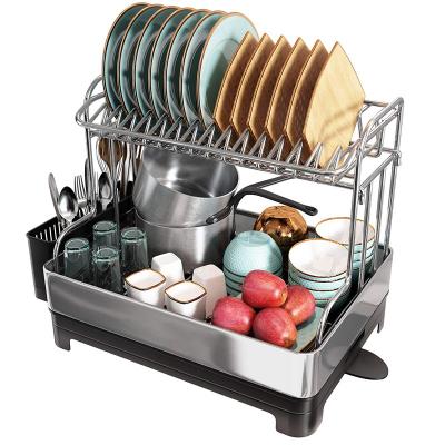 China Customized Viable Double Layer Kitchen Countertop With Drainer 2 In 1 Dish Rack Kitchen Dish Drying Rack for sale