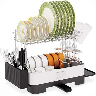 China Sustainable Cup Holder And Utensil Holder For Kitchen Countertop Saving Contract 2-Tier Kitchen Dish Rack for sale