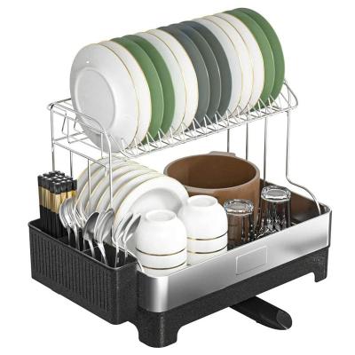 China Sustainable Factory Sale With ABS Cutlery Box Dish Cutlery Drain Metal Kitchen Storage Rack With Tray for sale