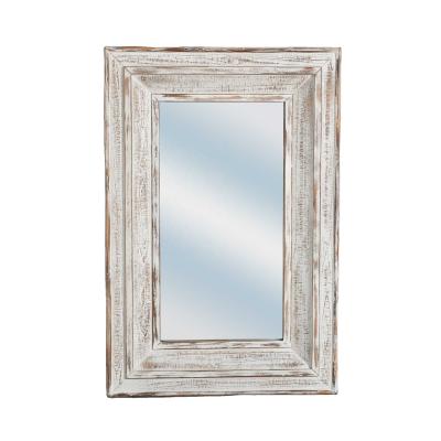 China Wholesale Antique Rustic White Wash Decor Vintage Mayco Farmhouse Frame Wall Rectangular Wood Mirror for sale